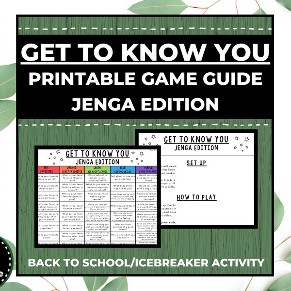 PRINTABLE Get to Know You Jenga/Tumbling Towers Game Guide - [Back to School Icebreaker]