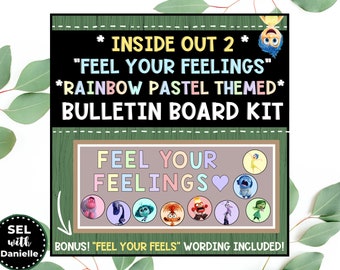 Bulletin Board &quot;Feel Your Feelings&quot; Rainbow Pastel Themed - Inside Out 2