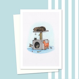 Cat Climber Greeting Card with a Hand-Drawn Pencil Illustration of Cute Kittens at Play, an Ideal Birthday Card for Cat Lovers, Blank Inside