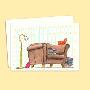 Cat Greeting Card - Hand Drawn Illustration of a Bookish Cat - Birthday Card for a Cat Lover - Blank Inside for your Own Message