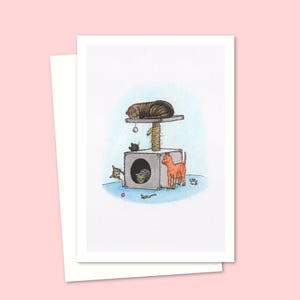 Cats Greeting Card - Hand Drawn Pencil Illustration of Cute Kittens at Play - Ideal Birthday Card for a Cat Lover - Blank Inside
