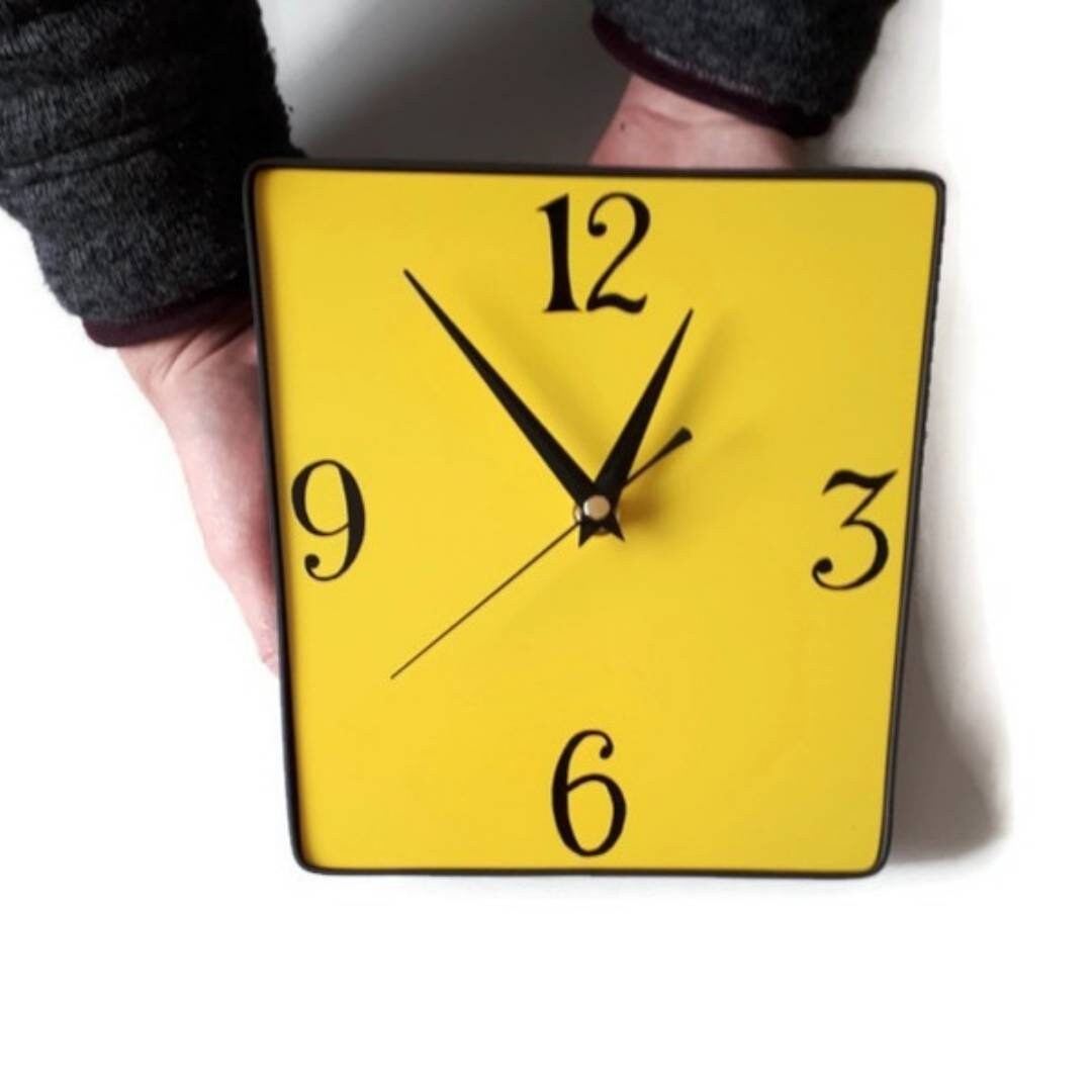 Yellow wall clock retro design colourful home clock unique Etsy