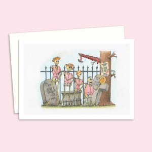 Funny Skeleton Greeting Card with an Original Hand Drawn Pencil Illustration of a Barbershop Quartet, Blank Inside for Your Personal Message