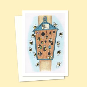 Bees Greeting Card - Hand Drawn Pencil Illustration of a Cute Busy Bee Hotel - Blank Inside for your Own Message