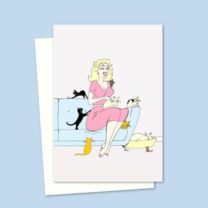 Carte de voeux Crazy Cat Lady - carte d'anniversaire pour un amoureux des chats - style graphique vintage - carte idéale pour toutes les occasions, pour les amis et la famille