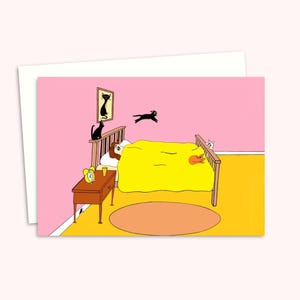 Tarjeta de felicitación de gatos - Tarjeta de cumpleaños divertida para un amante de los gatos - Ilustración de dibujos animados dibujada a mano - Interior en blanco para su propio mensaje