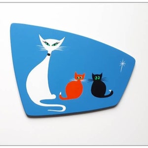 Arte de la pared del gato gato retro y gatitos en una placa | Etsy