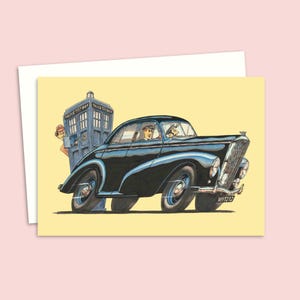 Carte de voeux drôle - carte d'anniversaire de dessin animé voiture de police - carte dessinée à la main laissée vierge à l'intérieur pour votre propre message