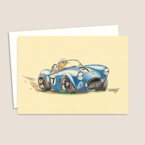 Sports Car Greeting Card - Hand Drawn Illustration of a Classic Sixties Car - Blank Inside