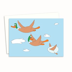 Flying Ducks Greeting Card with a Hand Drawn Illustration Suitable for Any Occasion, Blank Inside for Your Own Message