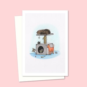 Cat Climber Greeting Card with a Hand-Drawn Pencil Illustration of Cute Kittens at Play, an Ideal Birthday Card for Cat Lovers, Blank Inside