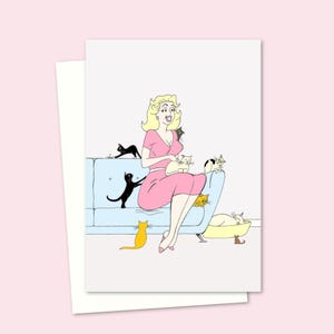 Crazy Cat Lady-wenskaart - verjaardagskaart voor een kattenliefhebber - vintage grafische stijl - ideaal voor elke gelegenheid voor vrienden en familie