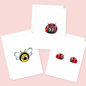 Niedliche Bienen und Marienkäfer Notelet Karten - Handgezeichnete Illustrationen - Perfekt für Dankesnotizen, Einladungen & Grüße - Innen leer