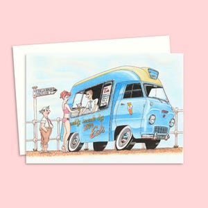 Carte postale de bord de mer - Illustration de style rétro dessinée à la main pour toute occasion - Intérieur vierge pour votre message personnel