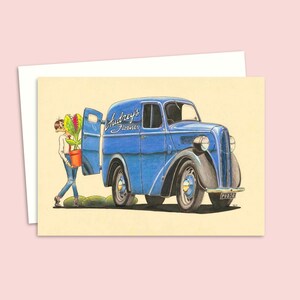 Florist Van Greeting Card - Hand Drawn Illustration - Any Occasion Card - Blank Inside for your Own Message