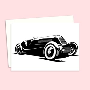 Vintage Car Birthday Card - Pen and ink Illustration - Perfect Greeting Card for Him - Blank Inside