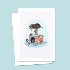 Cat Climber Greeting Card with a Hand-Drawn Pencil Illustration of Cute Kittens at Play, an Ideal Birthday Card for Cat Lovers, Blank Inside