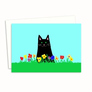 Schwarze Katzen Grußkarte - Handgezeichnete Illustration für einen Katzenliebhaber geeignet für jeden Anlass - innen leer für Ihre eigene Nachricht
