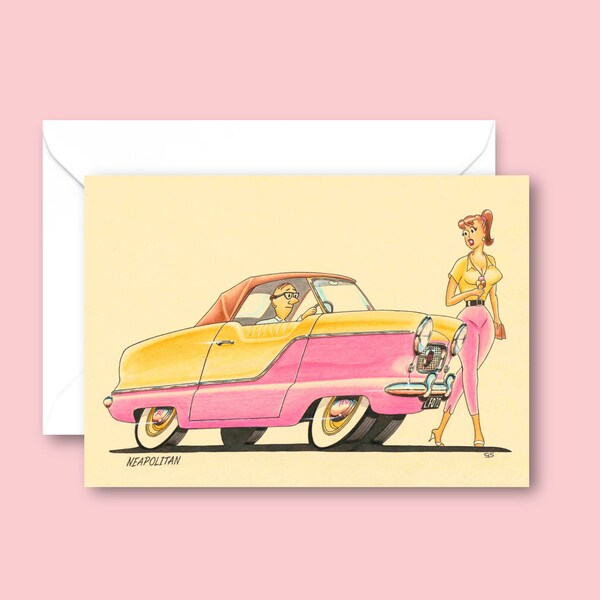 Fabulous Fifties Greetings Card: Neapolitan Ice Cream - Classic Car Birthday and All Occasion Card