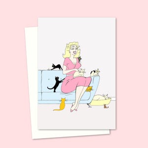 Crazy Cat Lady Greeting Card - Birthday Card for a Cat Lover - Vintage Graphic Style - Ideal Any Occasion Card for Friends and Family