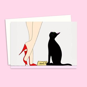 Black Cat Greeting Card - Cat Lover Illustration for Any Occasion - Ideal Thank You or Note Card for Friends and Family - Blank Inside