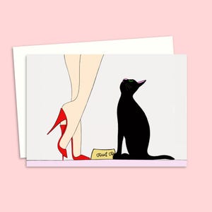 Black Cat Card - Illustrated Greeting Card for a Cat Lover - Ideal Thank You or Note Card for Friends  and Family - Blank Inside