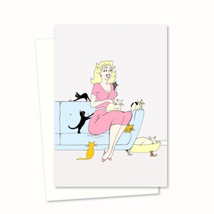 Crazy Cat Lady Greeting Card - Vintage Graphic Style Illustration - Perfect Birthday Card for a Cat Lover - Blank Inside