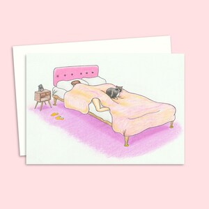 Niedliche Katzen Grußkarte, handgezeichnete Originalkunstwerk für Katzenliebhaber mit gemütlicher Gute-Nacht-Illustration