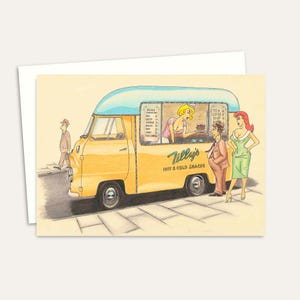 Carte de voeux nostalgie des années 50 - Illustration de style Mid-Century adaptée à toutes les occasions - Intérieur vierge pour votre propre message