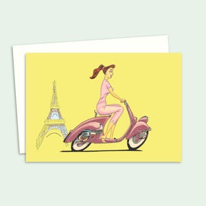 Retro Scooter Greeting Card with a Hand Drawn Pencil Illustration, Blank Inside for a Personal Message