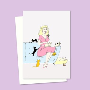 Crazy Cat Lady Greeting Card - Birthday Card for a Cat Lover - Vintage Graphic Style - Ideal Any Occasion Card for Friends and Family