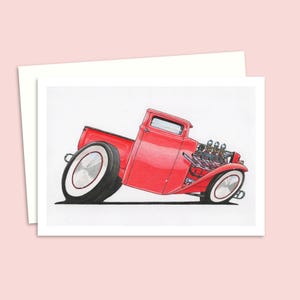 Wenskaart met afbeelding van een aangepaste pick-uptruck - ideale verjaardagskaart voor de verjaardag van een autoliefhebber of vader op Vaderdag
