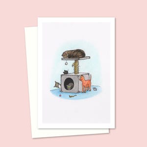 Cats Greeting Card - Hand Drawn Pencil Illustration of Cute Kittens at Play - Ideal Birthday Card for a Cat Lover - Blank Inside