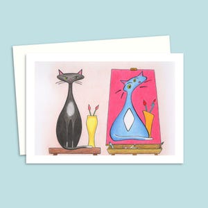 Carte d'anniversaire chat drôle avec oeuvre d'art au crayon dessinée à la main pour un amoureux des chats, intérieur vierge pour votre propre message