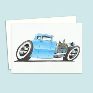 Custom Car Greeting Card with a Detailed Hand Drawn Illustration of a Classic American Hot Rod, an Ideal Birthday Card for a Car Lover