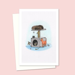 Cartão de felicitações "Cat Climber" com ilustração a lápis de gatinhos fofos brincando, um cartão de aniversário ideal para amantes de gatos, com interior em branco