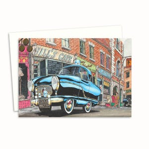 Carte de voeux pour toutes les occasions - Illustration de la nostalgie du milieu du siècle - Oeuvre d'art dessinée à la main d'une voiture de police classique - Intérieur vierge