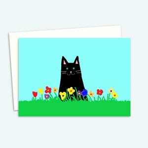 Biglietto d'auguri con gatto nero - Biglietto di compleanno per amanti dei gatti - Interno vuoto per il tuo messaggio