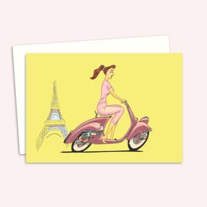 Retro Scooter Greeting Card with a Hand Drawn Pencil Illustration, Blank Inside for a Personal Message