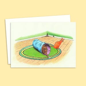 Katzen Kunst Grußkarte - Handgezeichnete süße Katzen und ihr Spieltunnel - Perfekt für Katzenliebhaber - Innenseite leer für eine persönliche Note