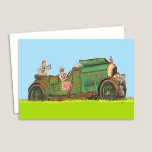Vintage Sportwagen Grußkarte - Nostalgie Geburtstagskarte - Handgezeichnete Illustration zum Vatertag oder Papa zum Geburtstag