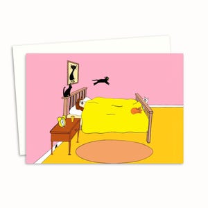Tarjeta de felicitación de gatos: ilustración de dibujos animados de gatitos juguetones dibujados a mano para un amante de los gatos. Interior en blanco para su propio mensaje.