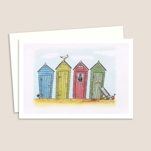 Beach Huts Greeting Card - Hand-Drawn Pencil Illustration of a Seaside Scene - Any Occasion Card For Friends or Family - Blank Inside