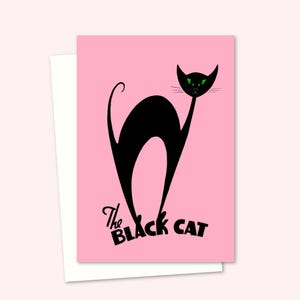 Carte de voeux chat noir - chat atomique du milieu du siècle - carte pour amoureux des chats