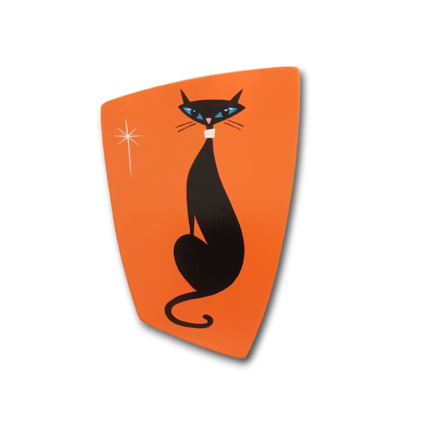 Mid Century Atomic Black Cat Wall Art: Hand Crafted Home Decor- Orange Cat Wall Decoration