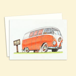 Tarjeta de felicitación de camping con adorables gatos y perros - Divertida tarjeta de cumpleaños - Ilustración dibujada a mano - Interior en blanco
