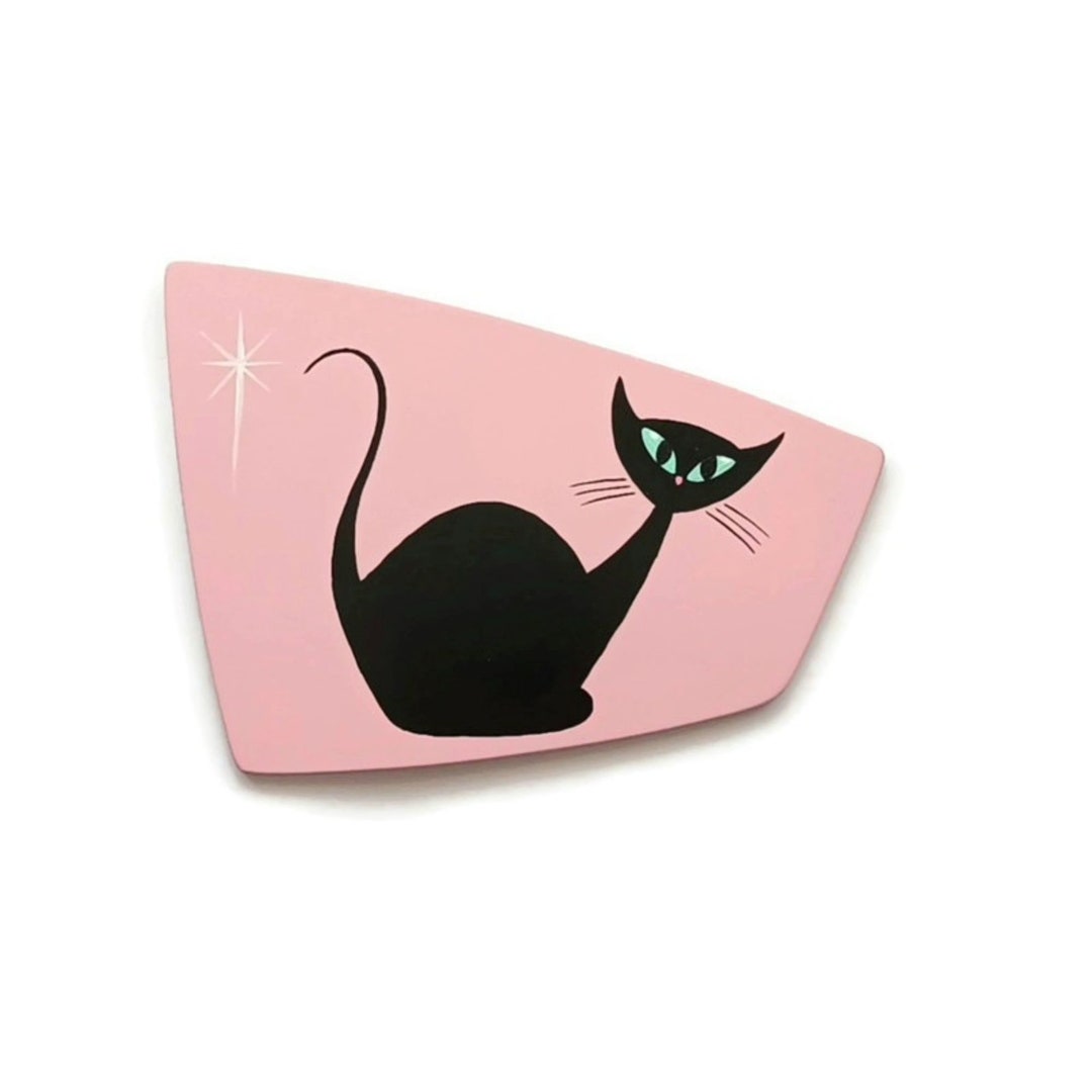 Pink Cat Wall Decoration Retro Style Black Cat Wall Plaque Etsy