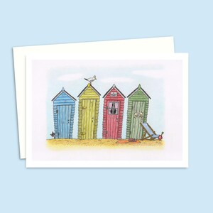 Beach Huts Greeting Card - Birthday Card with a Hand-Drawn Pencil Illustration of a Seaside Scene - Any Occasion Card For Friends or Family