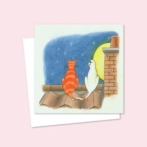 Carte de voeux pour amoureux des chats avec une illustration au crayon dessinée à la main qui convient à toutes les occasions, vierge à l'intérieur