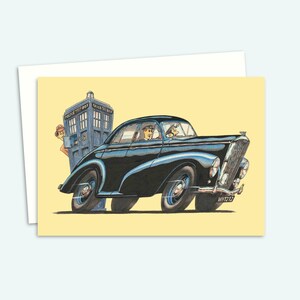 Carte de voeux drôle - carte d'anniversaire de dessin animé voiture de police - carte dessinée à la main laissée vierge à l'intérieur pour votre propre message